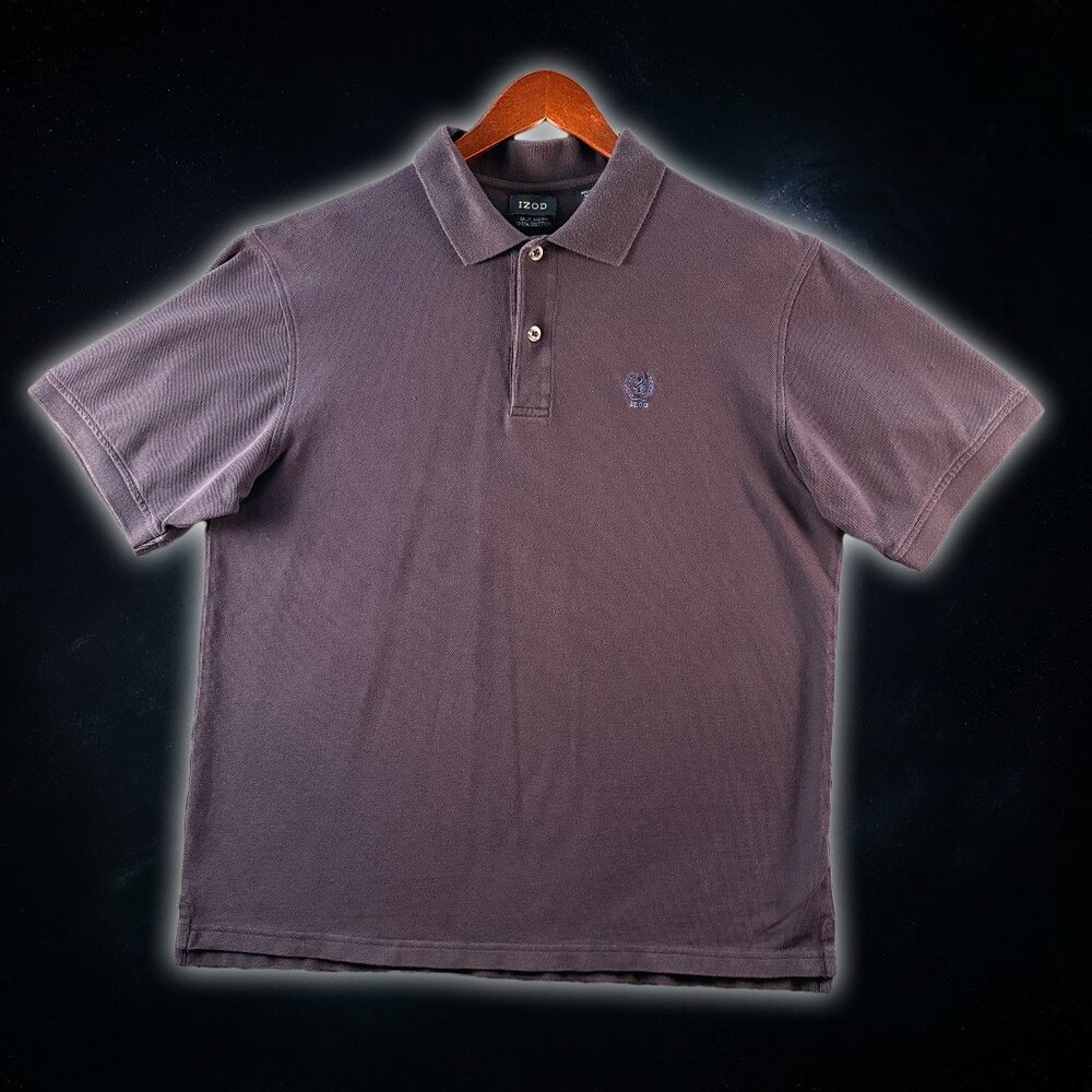 IZOD Silk Wash Navy Blue Short Sleeve Embroidered Logo Polo Shirt Men's Size L